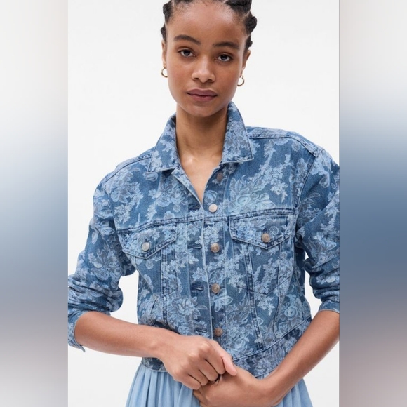 NWT LoveShackFancy X GAP Floral Denim Jacket - Picture 2 of 12